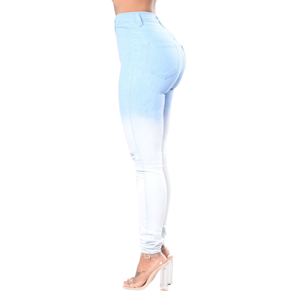 SZ60166 Sexy Two Tone Lovely Destroyed Skinny Jeans